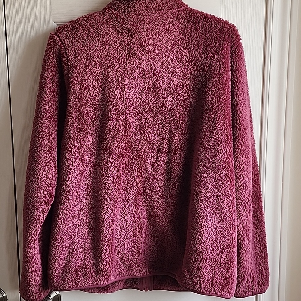 Uniqlo Maroon Sherpa Fleece Zip-Up Jacket Cozy Teddy Full Zip Coat XL - Picture 4 of 5
